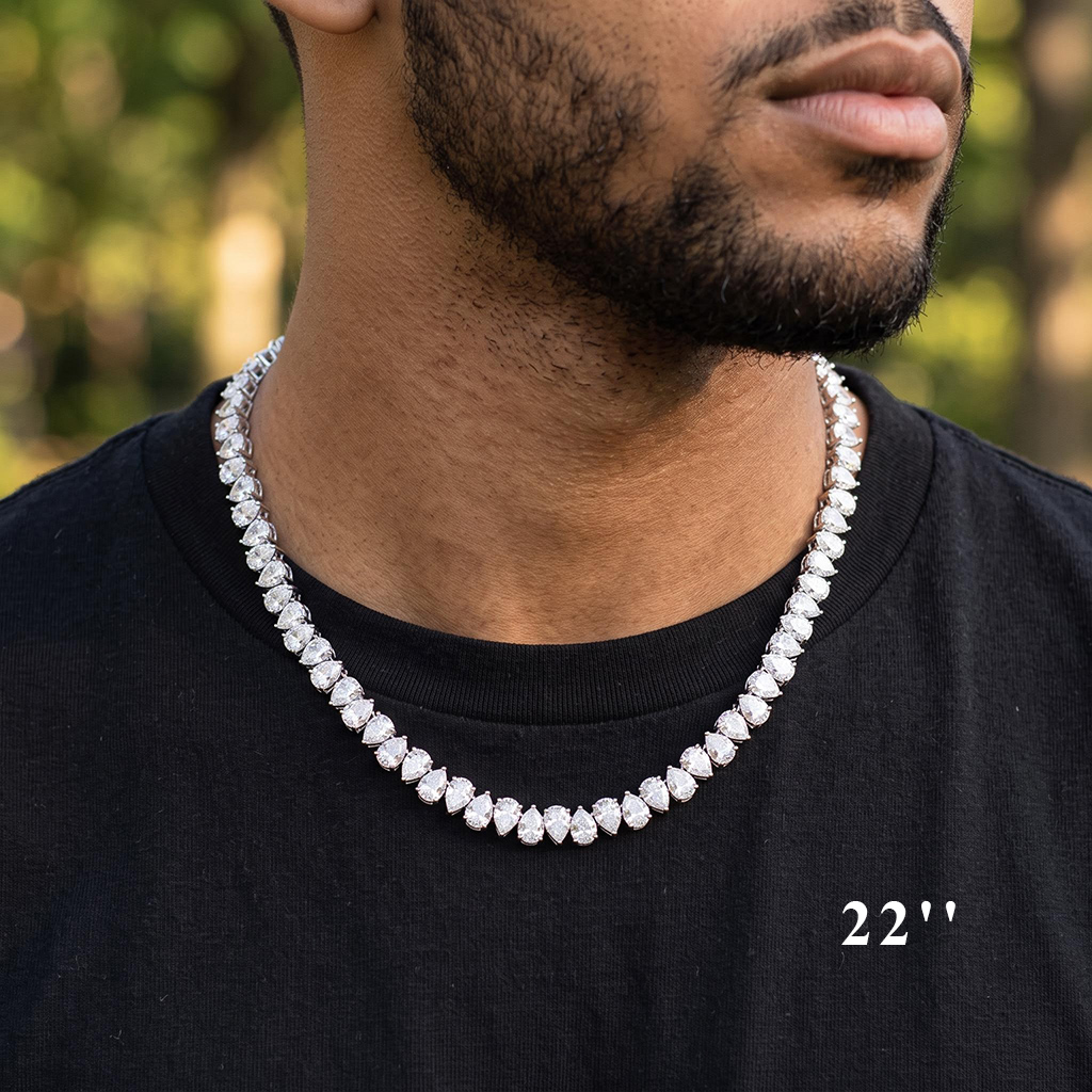 925 Silver & VVS1 Moissanite Pear-Cut Tennis Chain