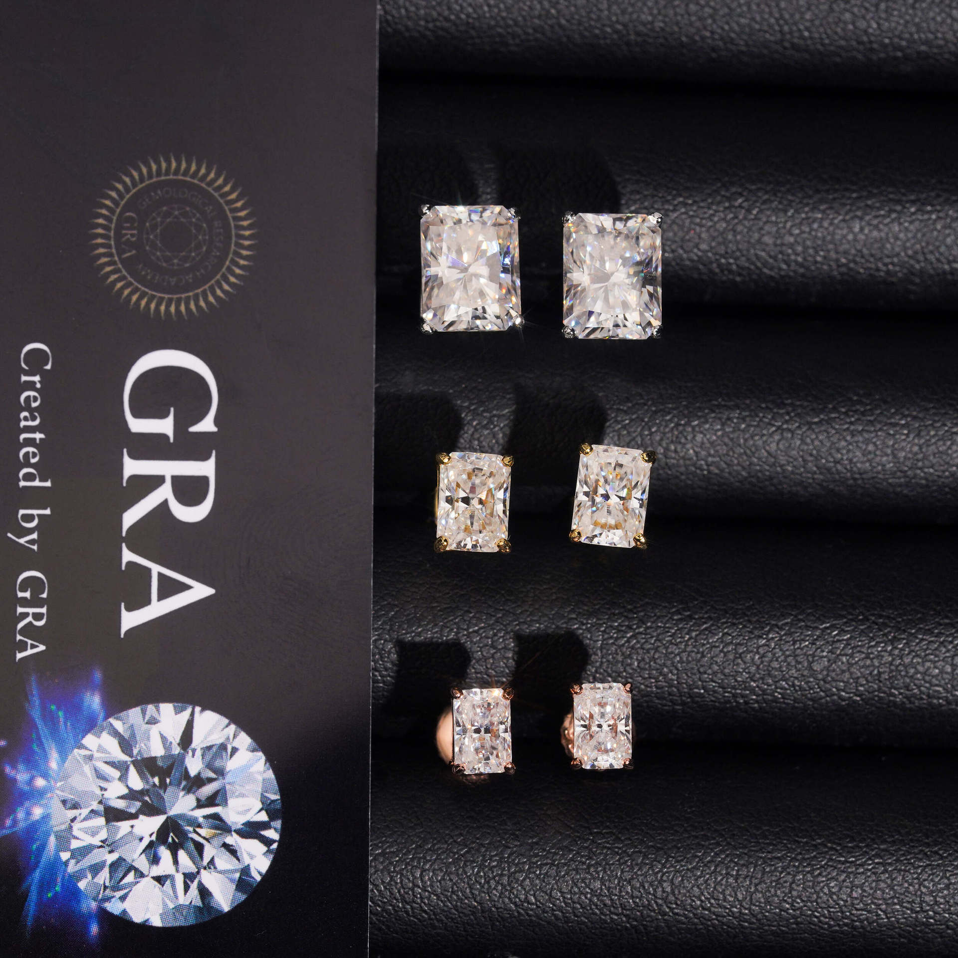 925 Silver & VVS1 Moissanite Radiant-Cut Stud Earrings 925 Silver & VVS1 Moissanite Radiant-Cut Stud Earrings