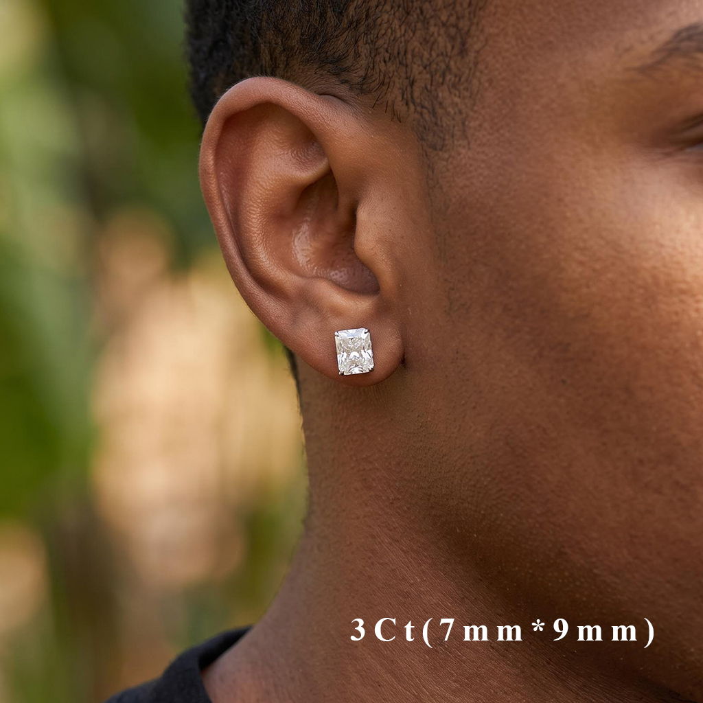925 Silver & VVS1 Moissanite Radiant-Cut Stud Earrings 925 Silver & VVS1 Moissanite Radiant-Cut Stud Earrings