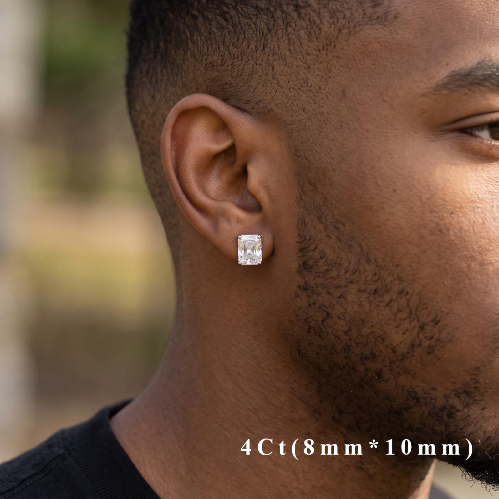 925 Silver & VVS1 Moissanite Radiant-Cut Stud Earrings 925 Silver & VVS1 Moissanite Radiant-Cut Stud Earrings