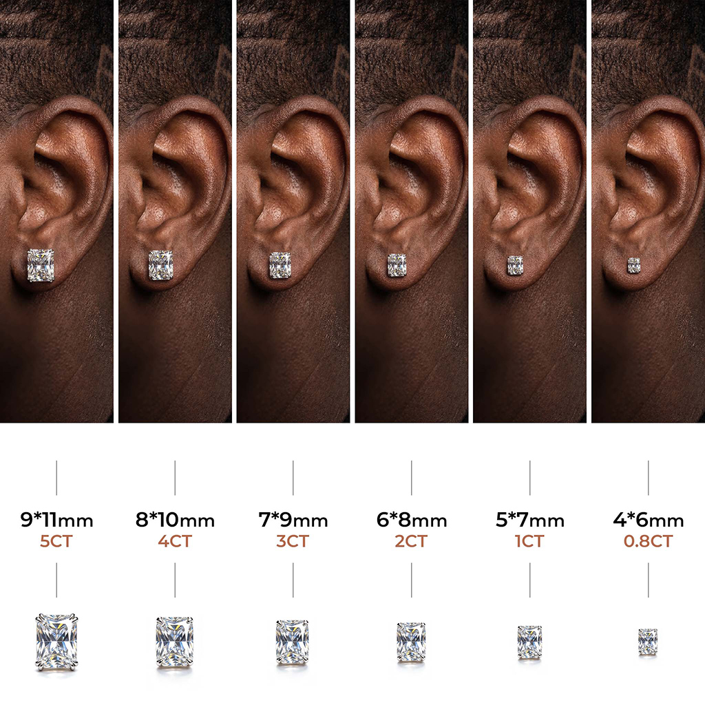 925 Silver & VVS1 Moissanite Radiant-Cut Stud Earrings 925 Silver & VVS1 Moissanite Radiant-Cut Stud Earrings