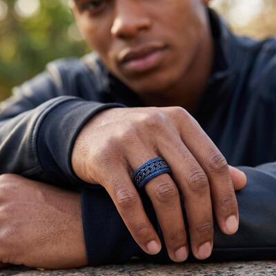 Iced Out Blue Cuban Link Spinner Ring