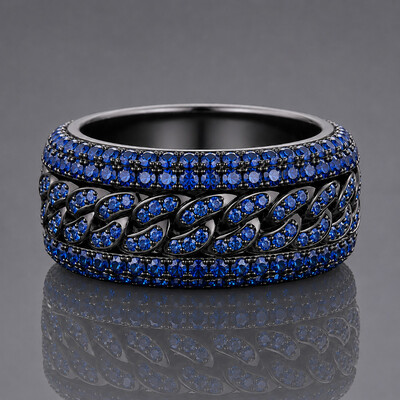 Iced Out Blue Cuban Link Spinner Ring