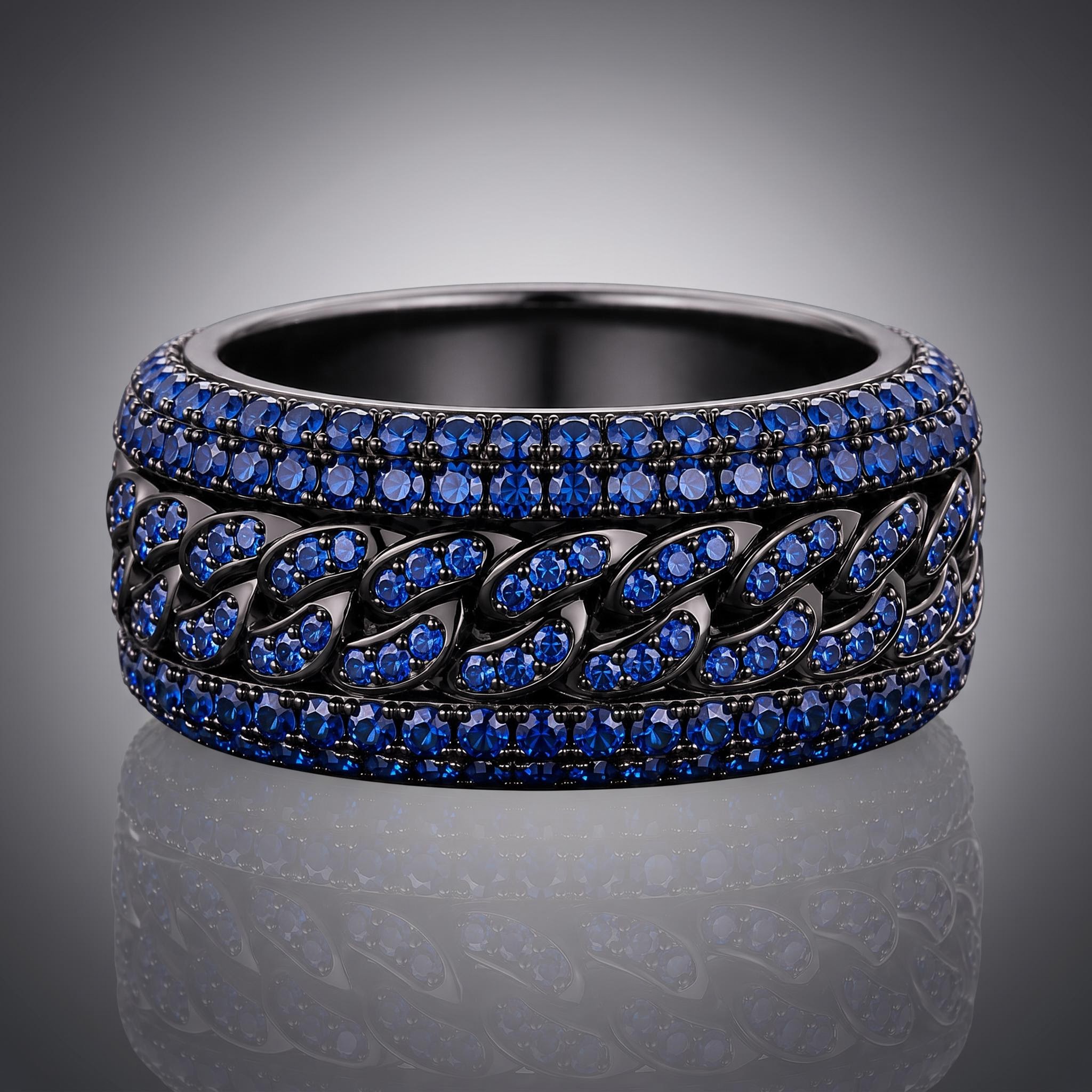 Iced Out Blue Cuban Link Spinner Ring Iced Out Blue Cuban Link Spinner Ring