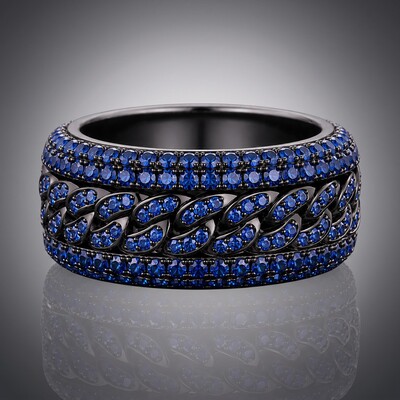 Iced Out Blue Cuban Link Spinner Ring