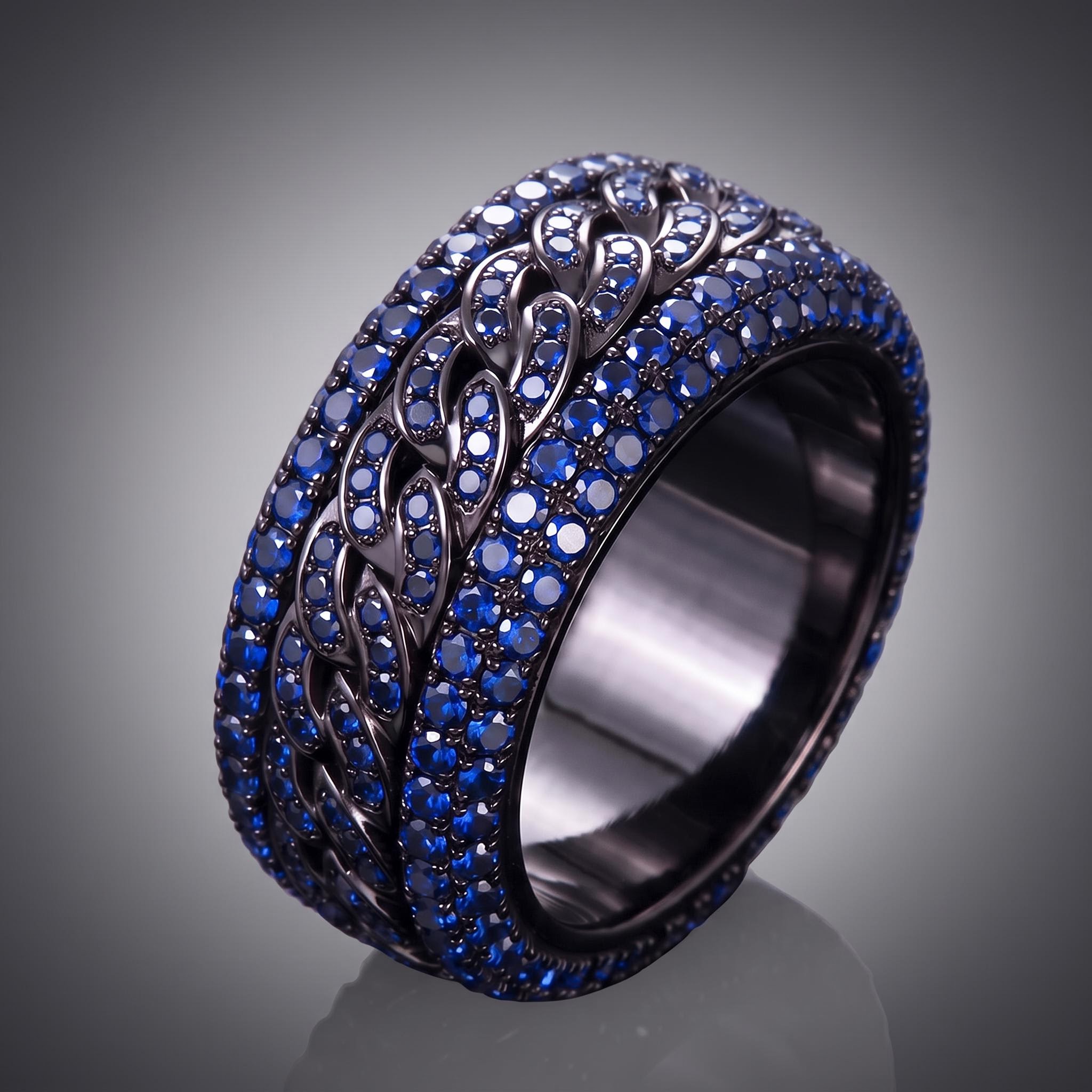 Iced Out Blue Cuban Link Spinner Ring Iced Out Blue Cuban Link Spinner Ring