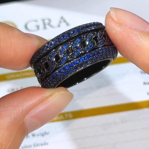 Iced Out Blue Cuban Link Spinner Ring Iced Out Blue Cuban Link Spinner Ring
