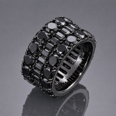 Iced Out Black Round & Baguette-Cut Band Ring
