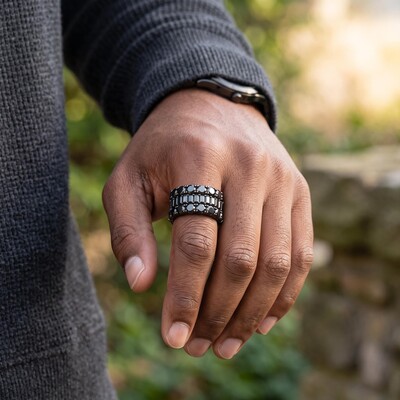 Iced Out Black Round & Baguette-Cut Band Ring