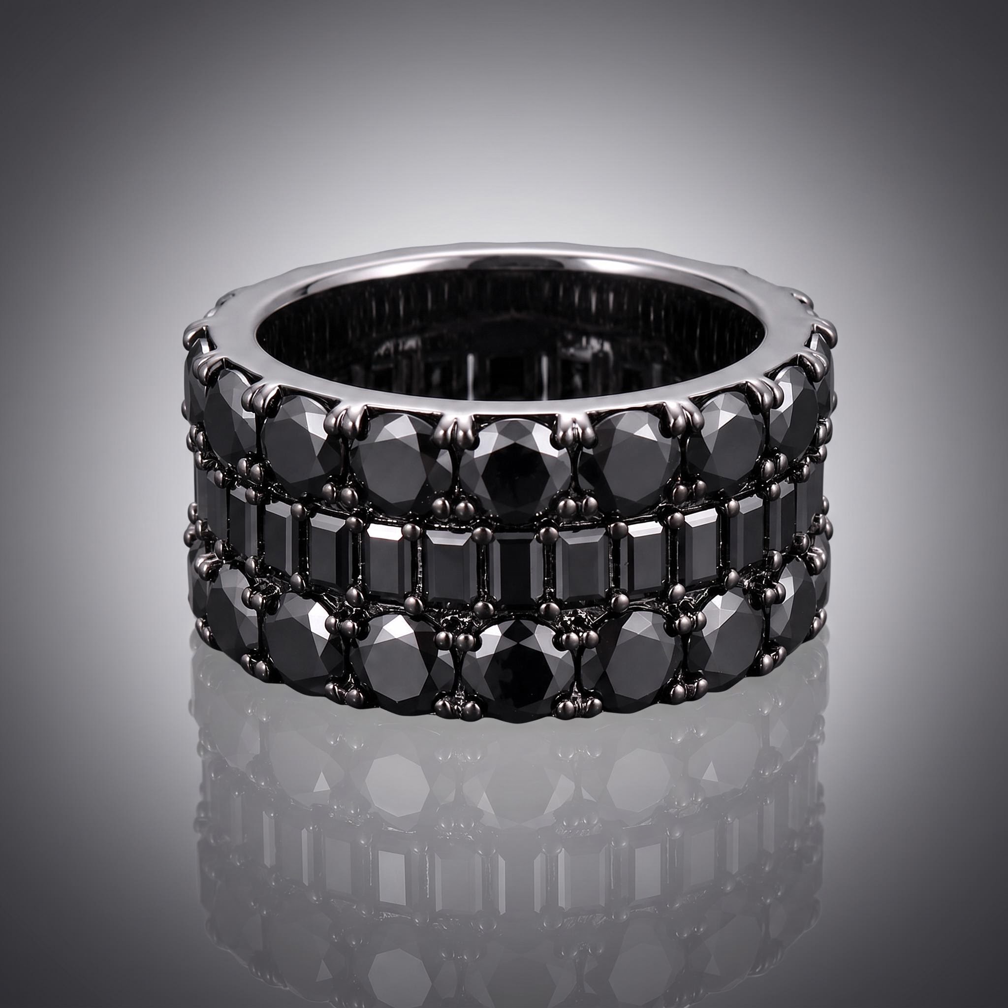 Iced Out Black Round & Baguette-Cut Band Ring