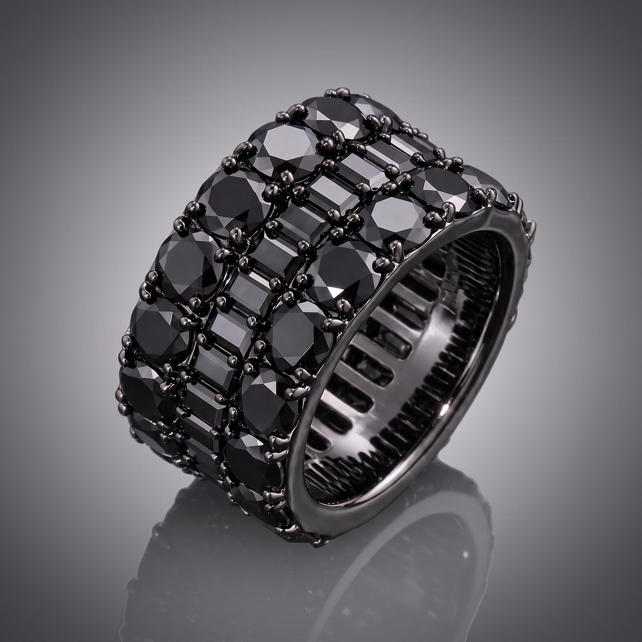 Iced Out Black Round & Baguette-Cut Band Ring