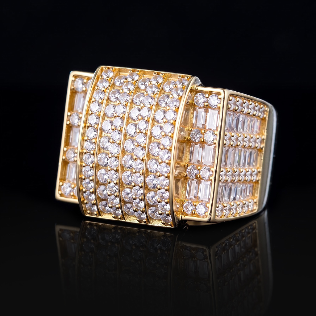 Iced Out Round & Baguette-Cut Geometric Statement Ring Iced Out Round & Baguette-Cut Geometric Statement Ring