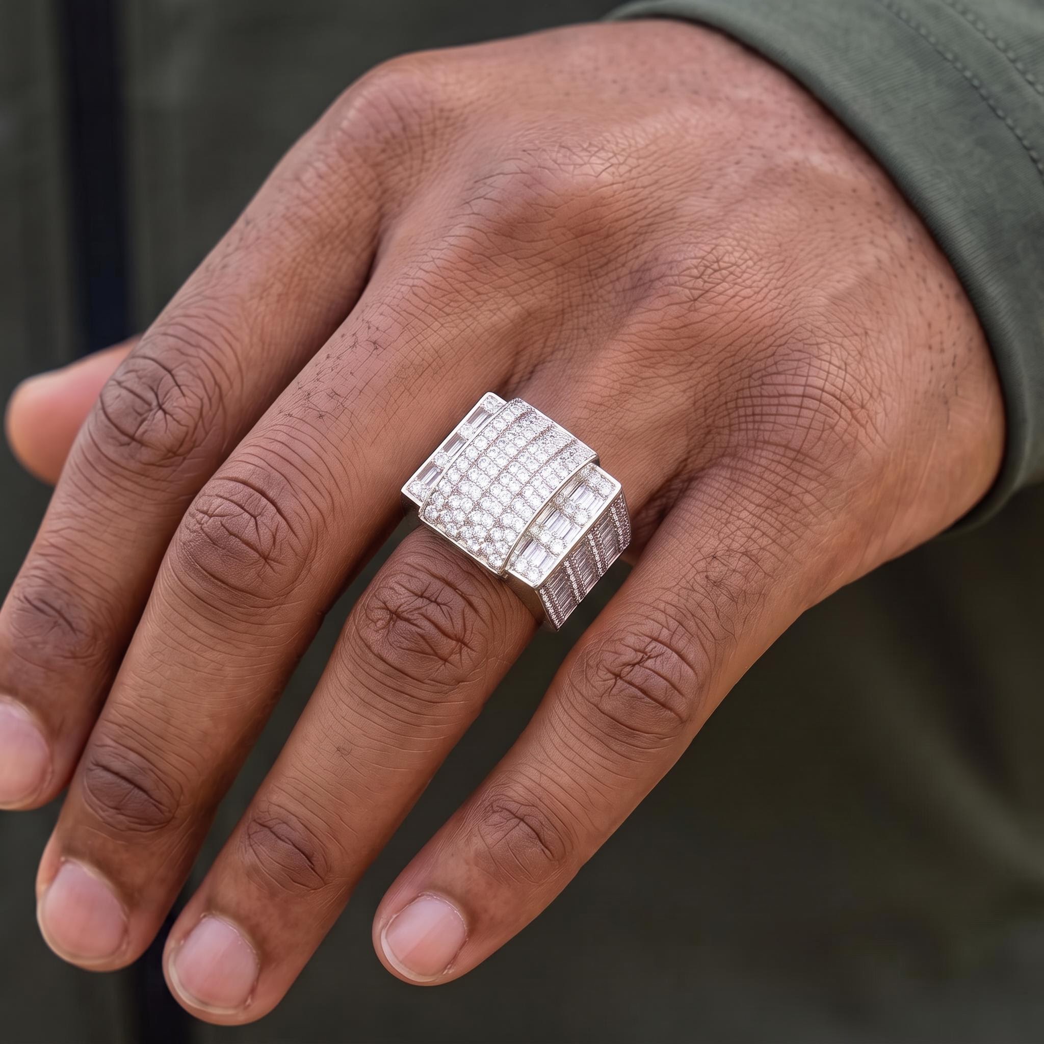 Iced Out Round & Baguette-Cut Geometric Statement Ring Iced Out Round & Baguette-Cut Geometric Statement Ring