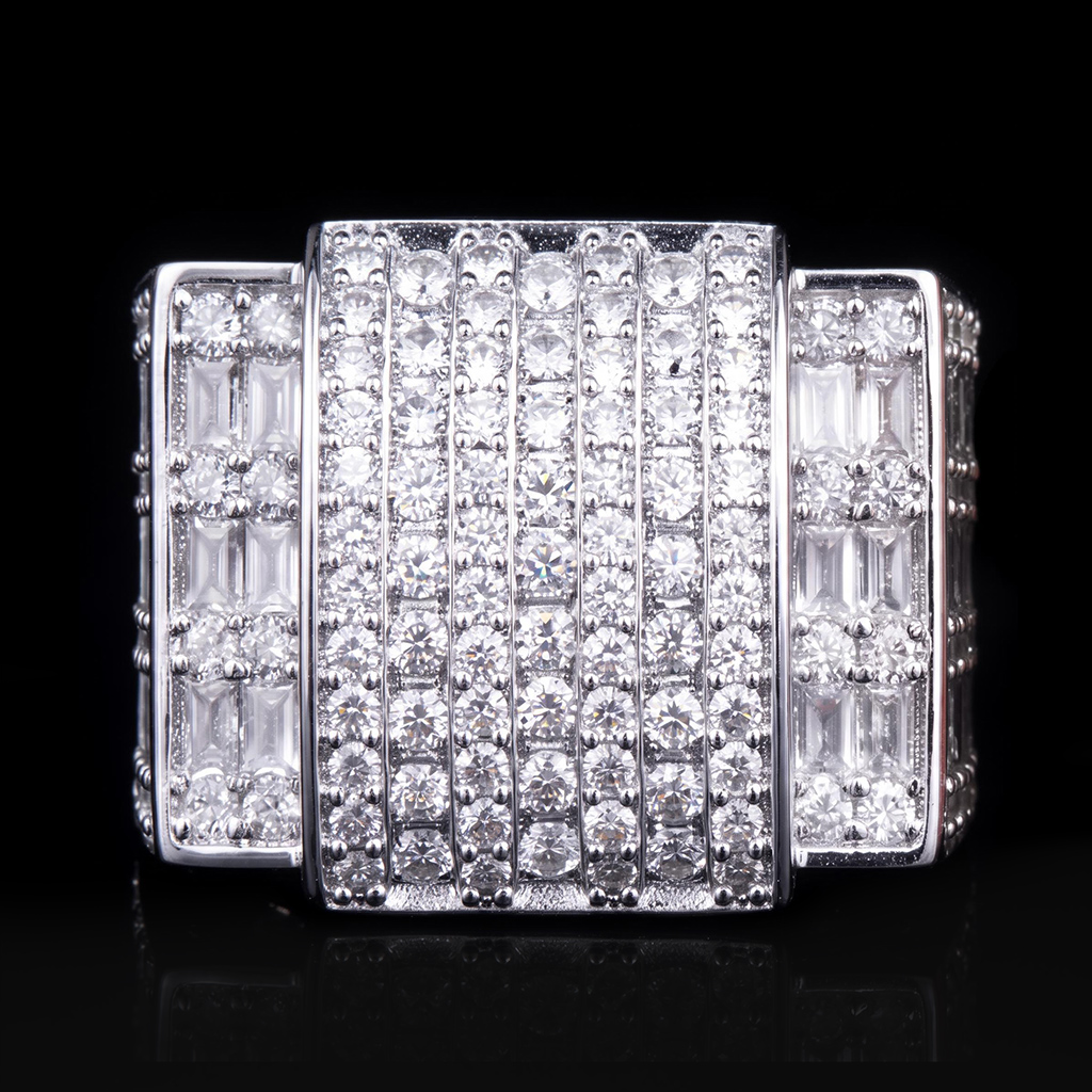 Iced Out Round & Baguette-Cut Geometric Statement Ring Iced Out Round & Baguette-Cut Geometric Statement Ring