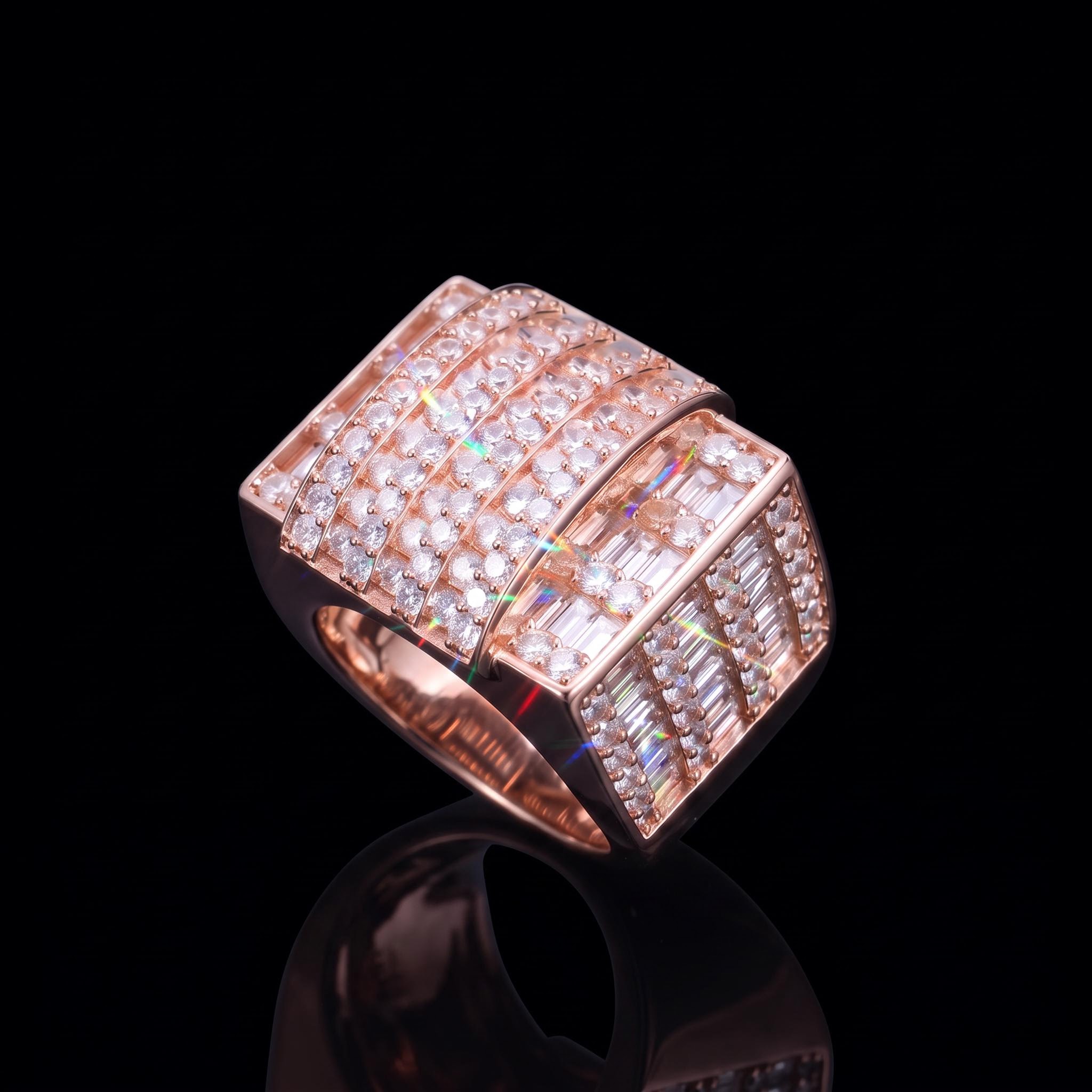 Iced Out Round & Baguette-Cut Geometric Statement Ring
