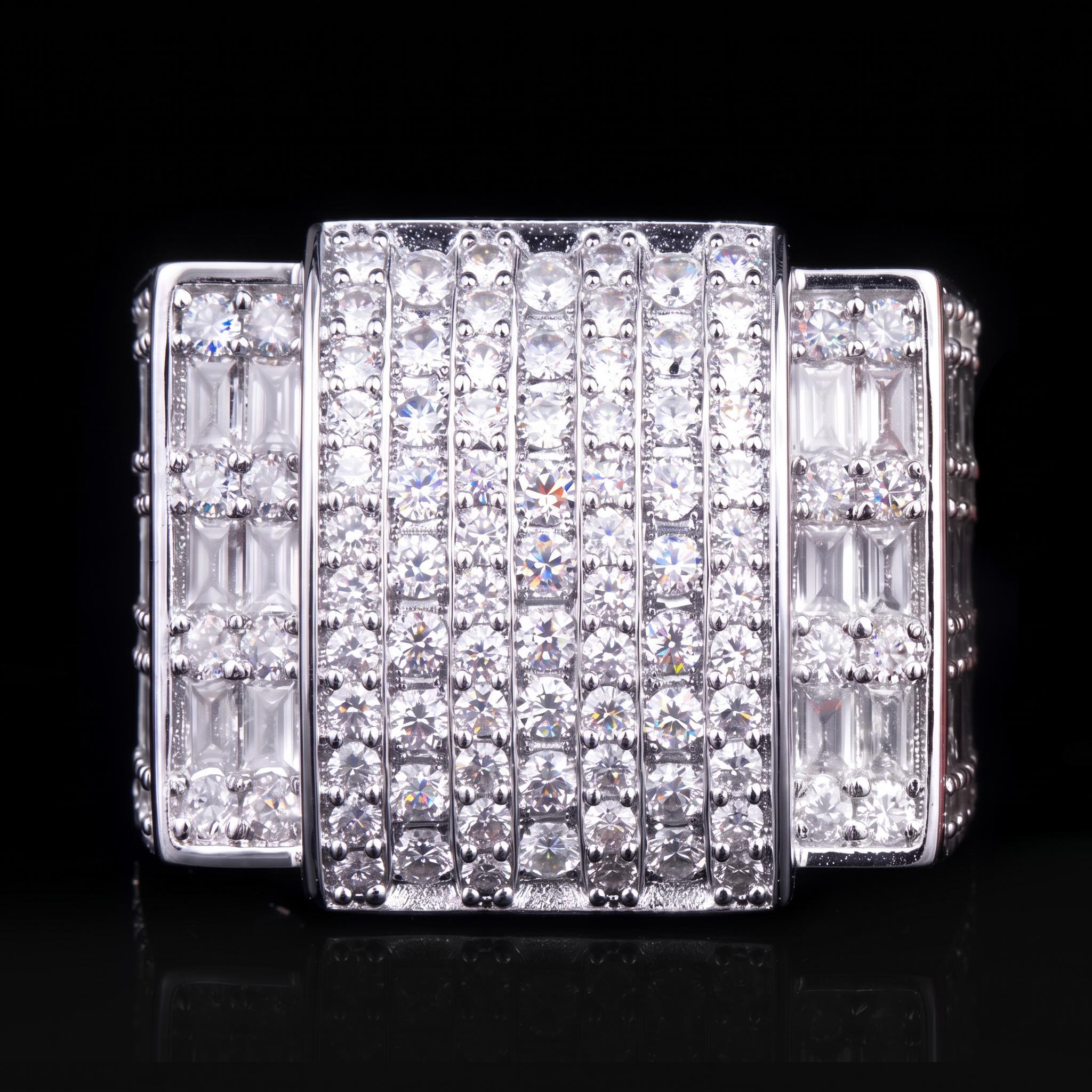 Iced Out Round & Baguette-Cut Geometric Statement Ring