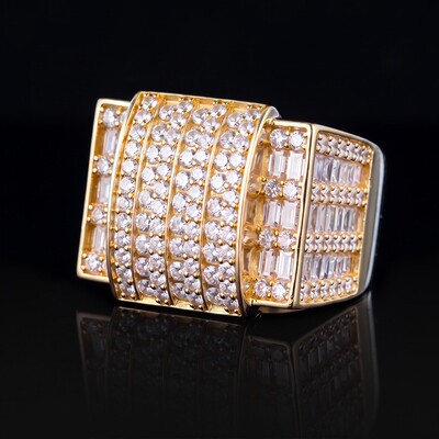 Iced Out Round & Baguette-Cut Geometric Statement Ring