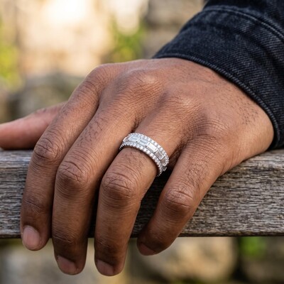 Iced Out Baguette-Cut Band Ring