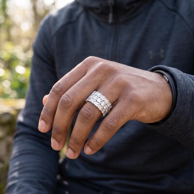 Iced Out Eternity Emerald & Round Cut Band Ring