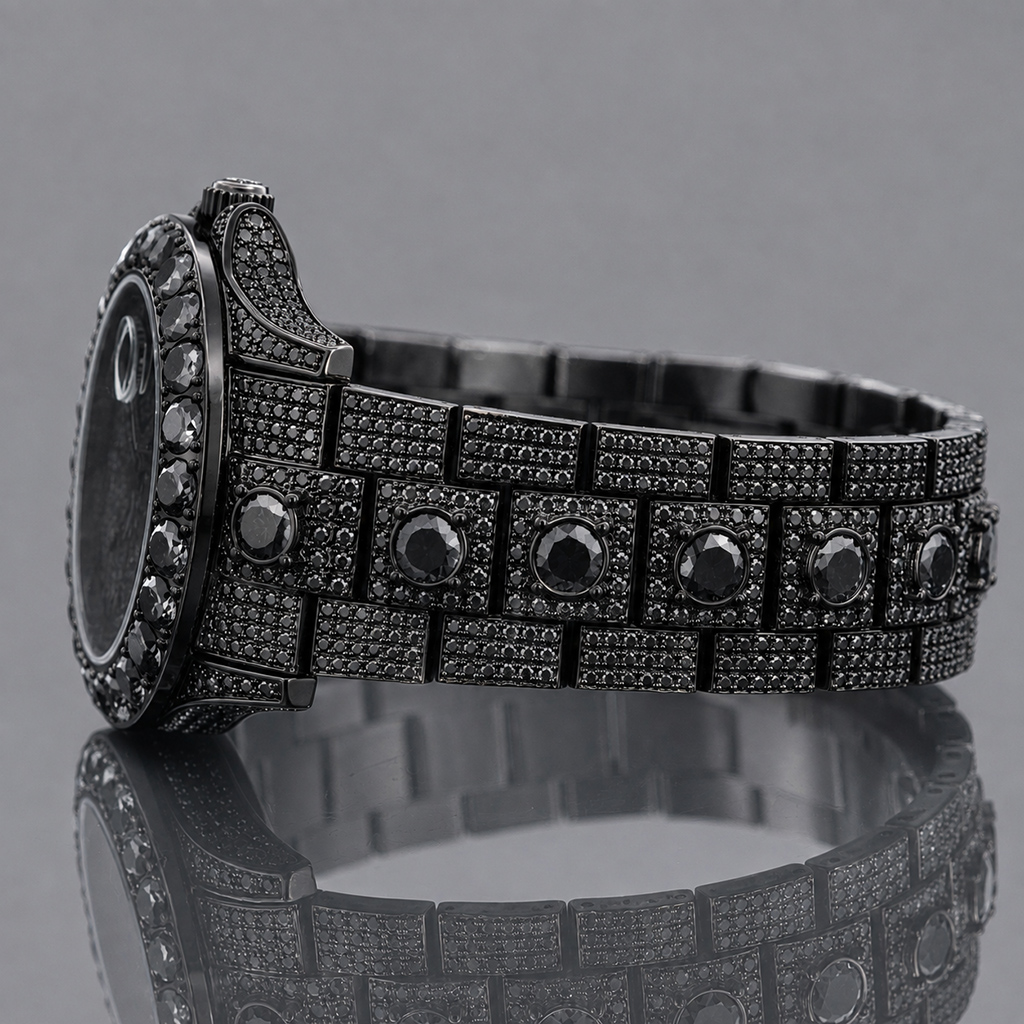 Iced Out Black Stone Roman Numeral Watch Iced Out Black Stone Roman Numeral Watch