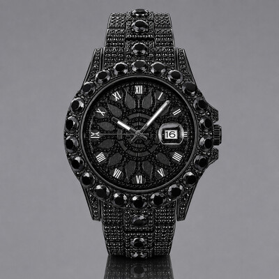 Iced Out Black Stone Roman Numeral Watch