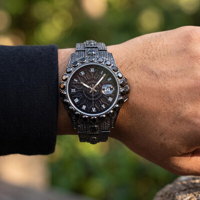 Iced Out Black Stone Roman Numeral Watch