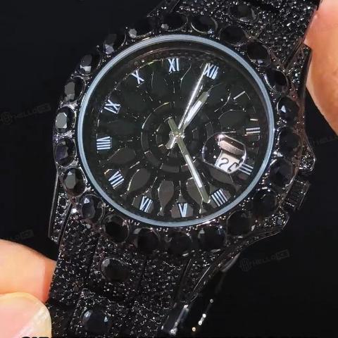 Iced Out Black Stone Roman Numeral Watch Iced Out Black Stone Roman Numeral Watch
