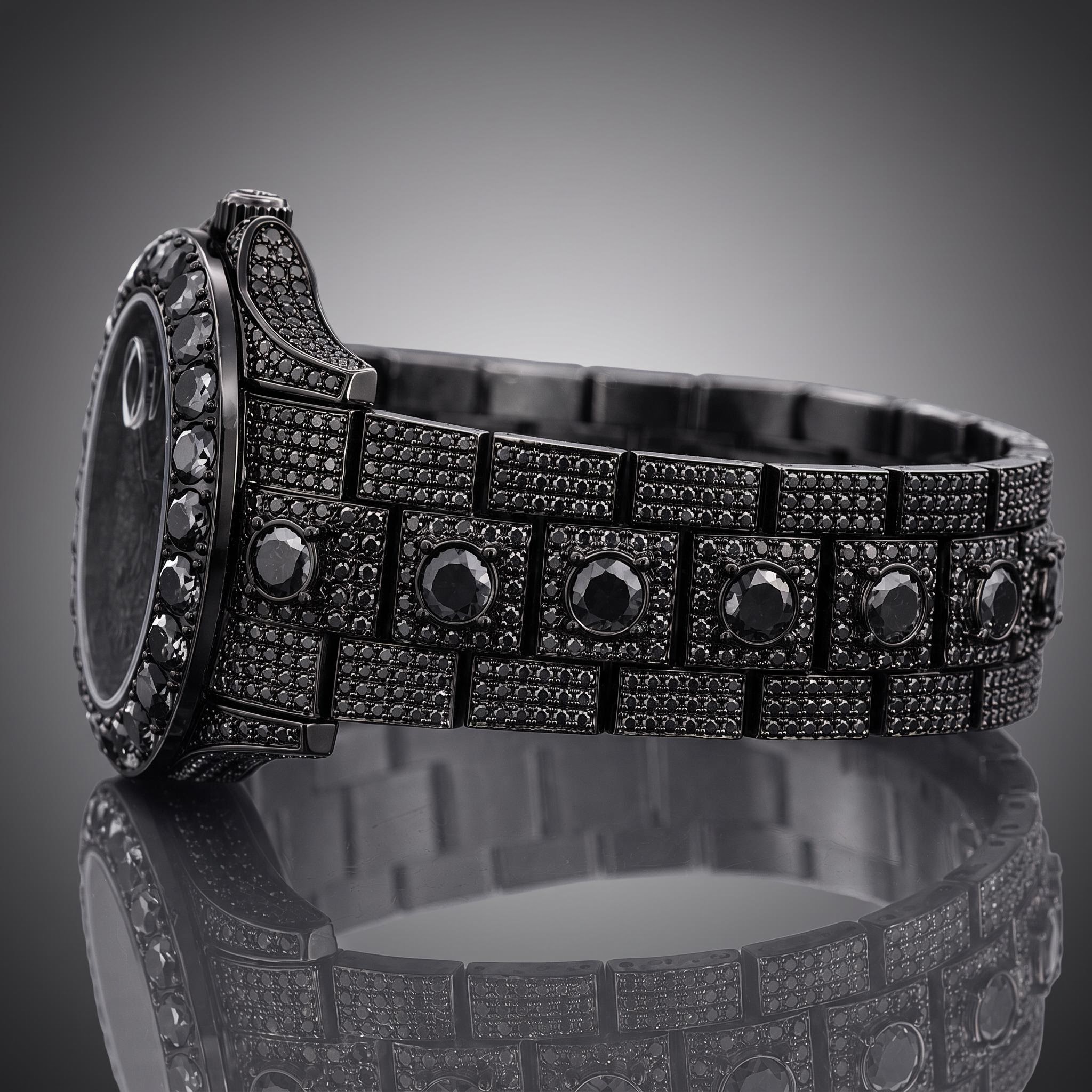 Iced Out Black Stone Roman Numeral Watch Iced Out Black Stone Roman Numeral Watch