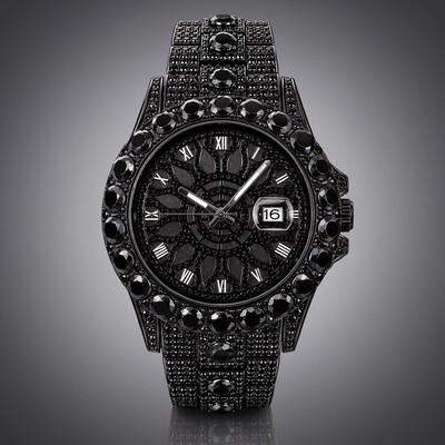 Iced Out Black Stone Roman Numeral Watch