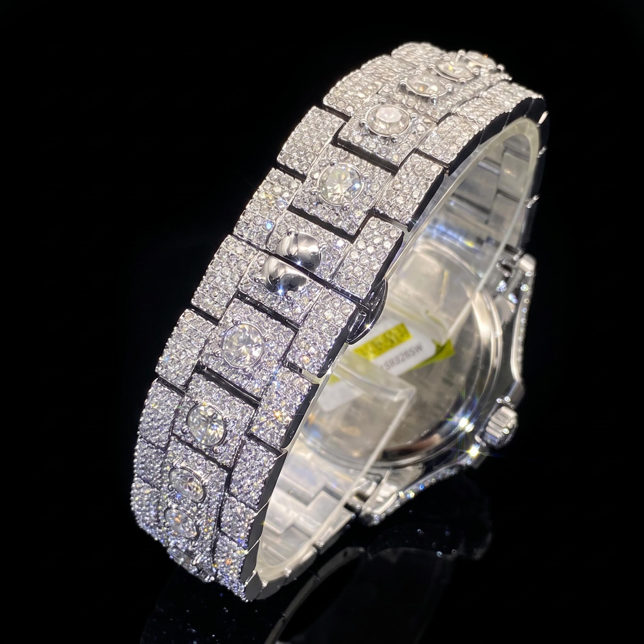 Iced Out Round Cut Roman Numeral Watch in White Gold Iced Out Round Cut Roman Numeral Watch in White Gold