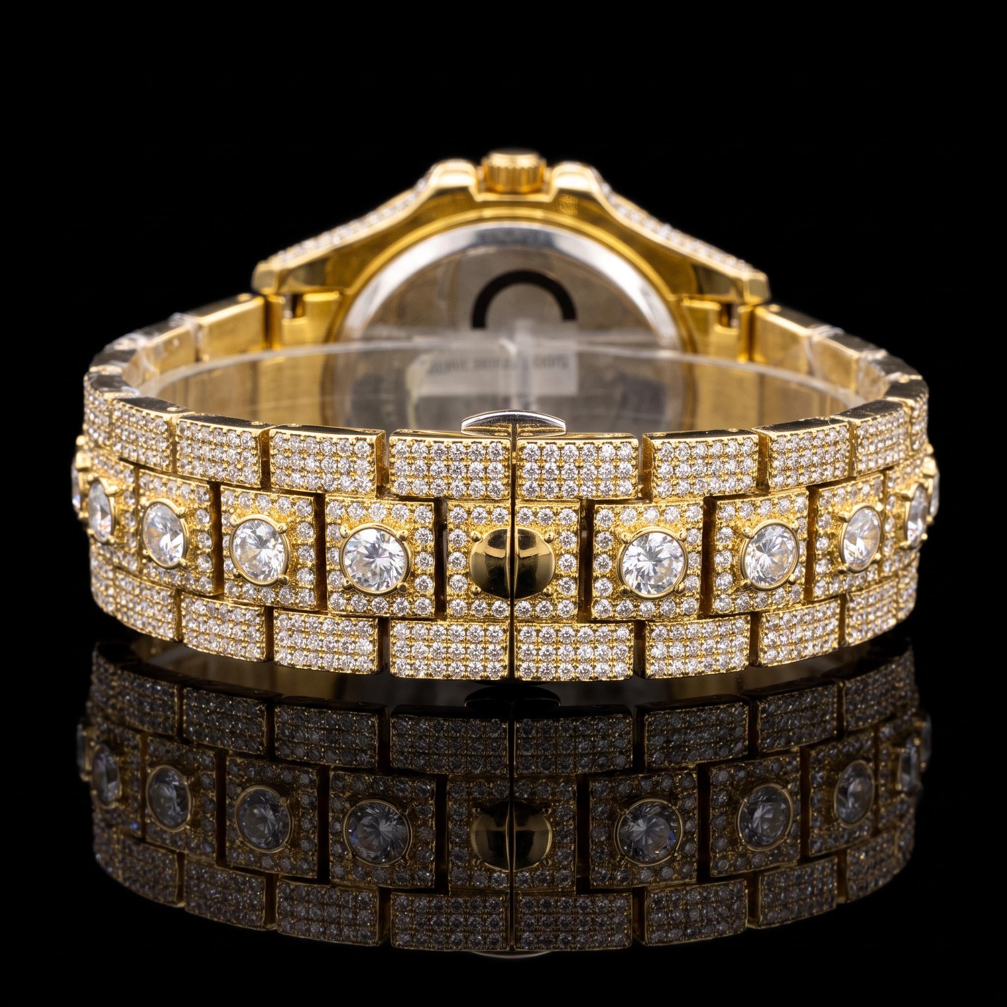 Iced Out Round Cut Roman Numeral Watch in Gold
