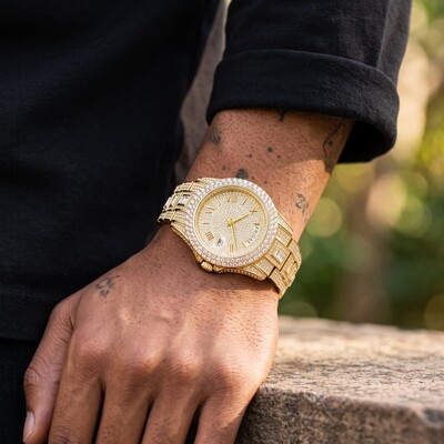 Iced Out Roman Numeral Date Watch