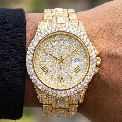 Iced Out Roman Numeral Date Watch