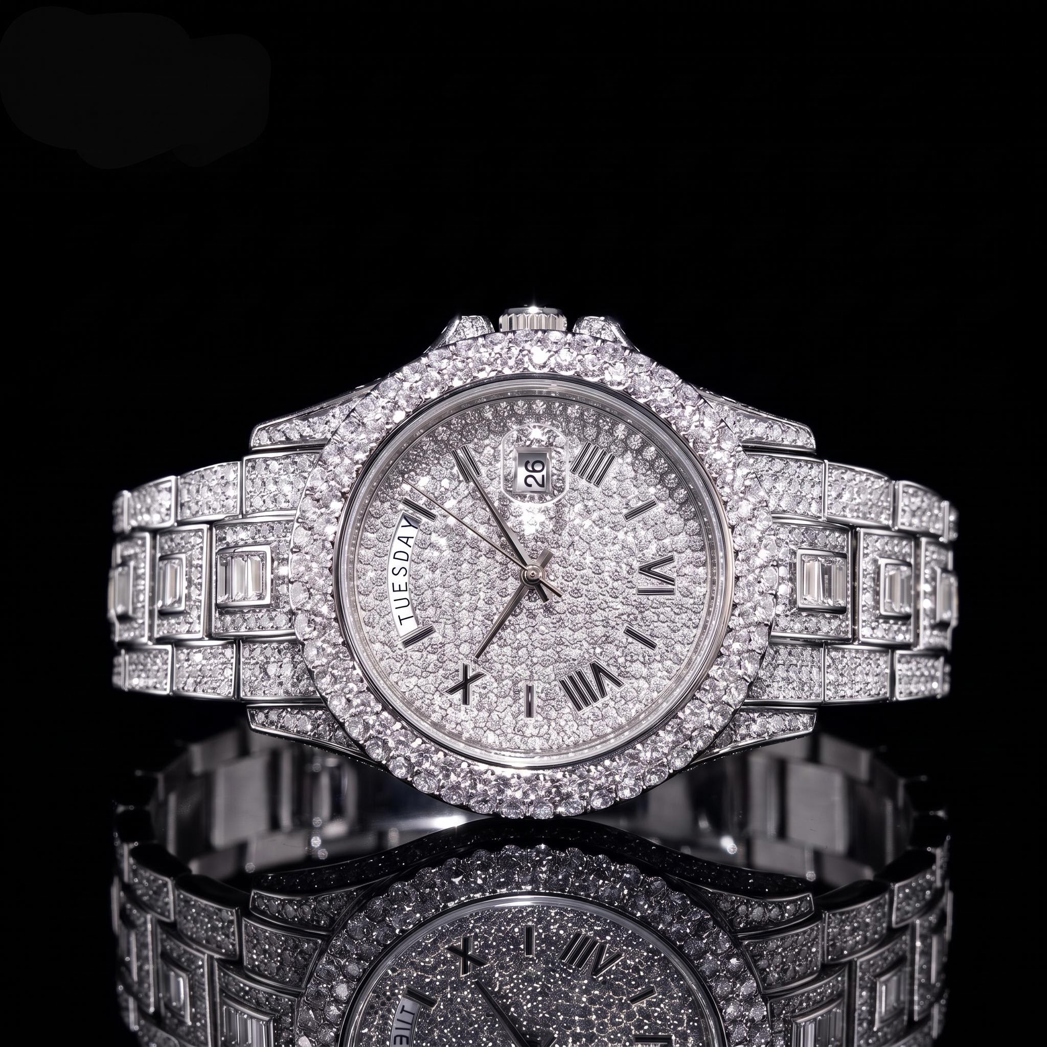 Iced Out Roman Numeral Date Watch Iced Out Roman Numeral Date Watch