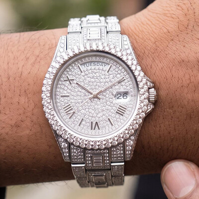 Iced Out Roman Numeral Date Watch