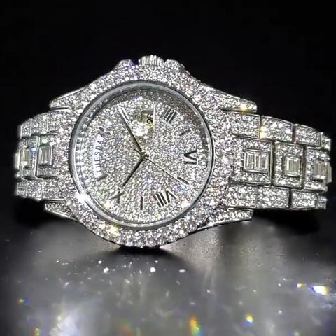 Iced Out Roman Numeral Date Watch Iced Out Roman Numeral Date Watch
