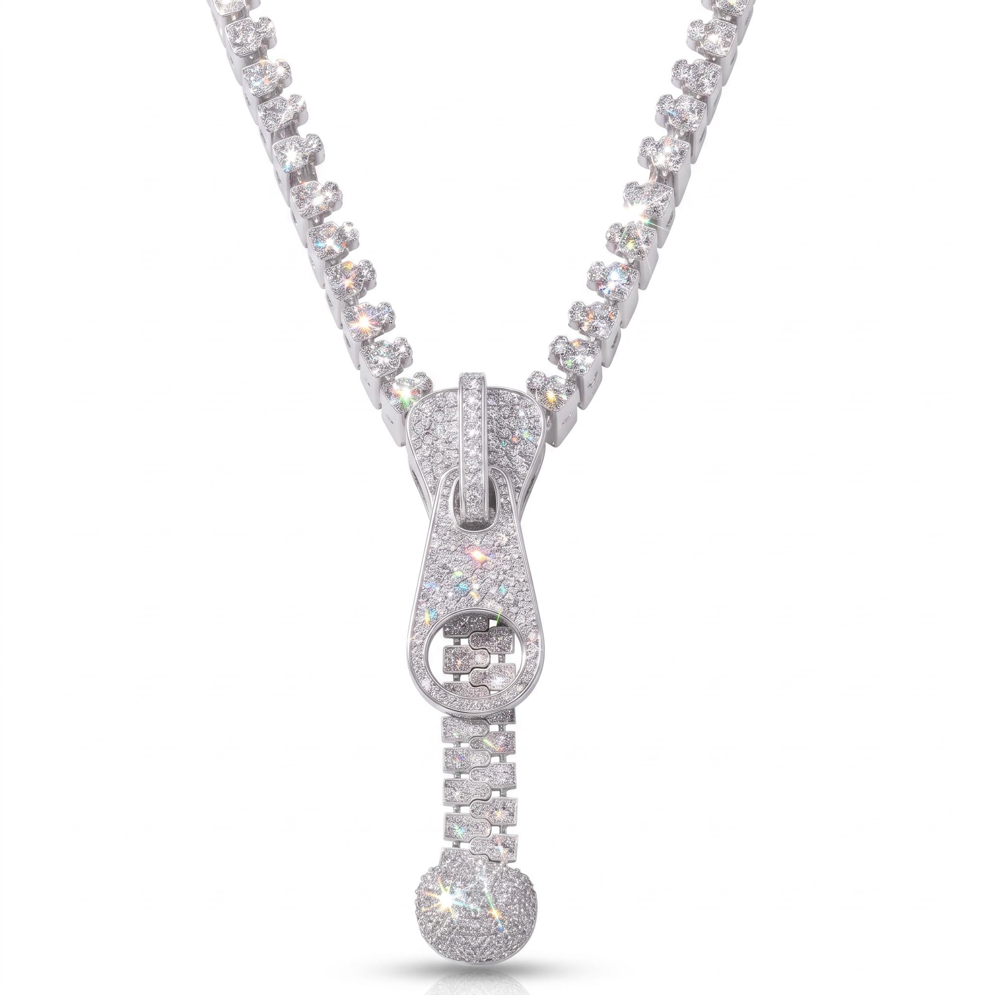Full-diamond Clavicle Chain With Zipper Design Full-diamond Clavicle Chain With Zipper Design
