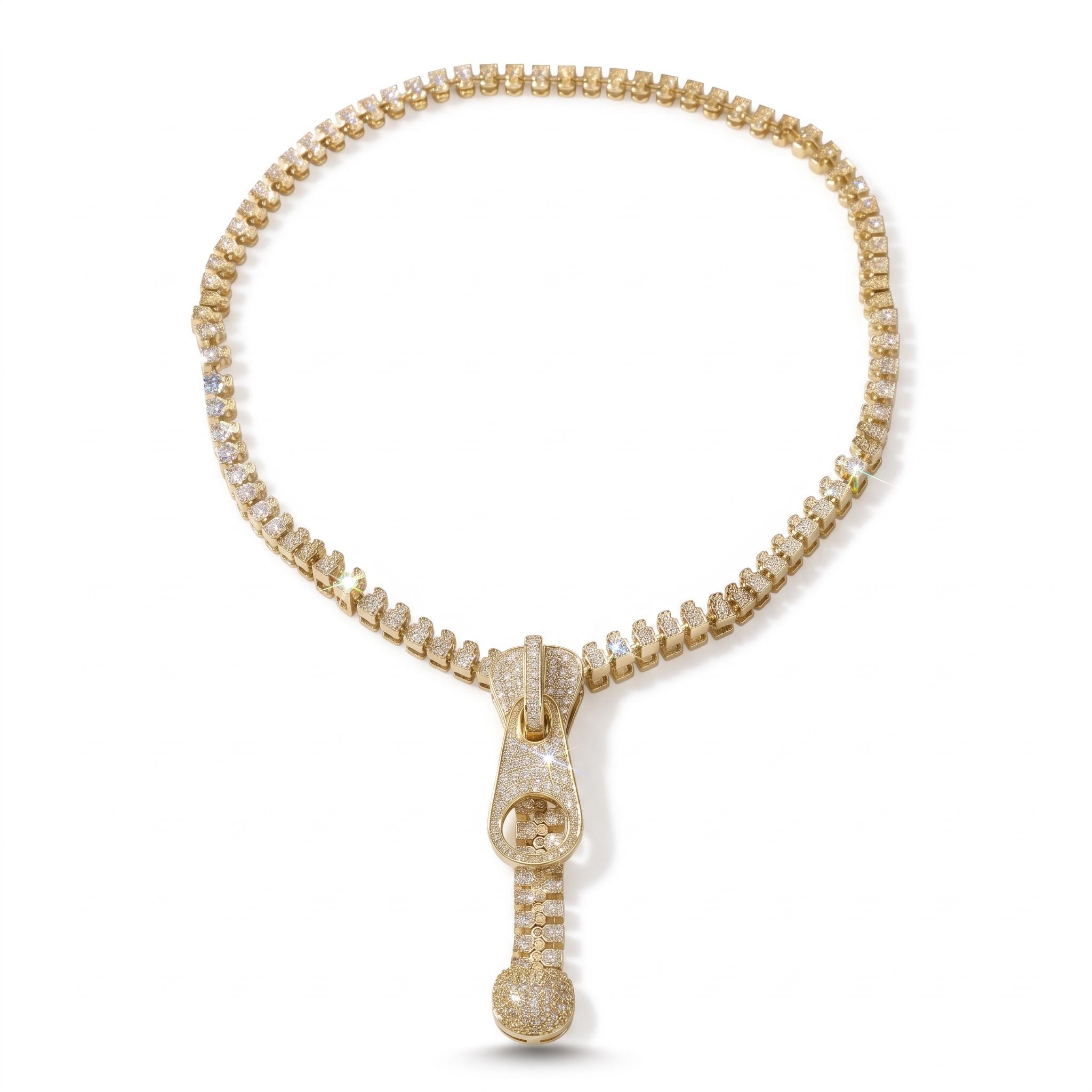 Full-diamond Clavicle Chain With Zipper Design Full-diamond Clavicle Chain With Zipper Design