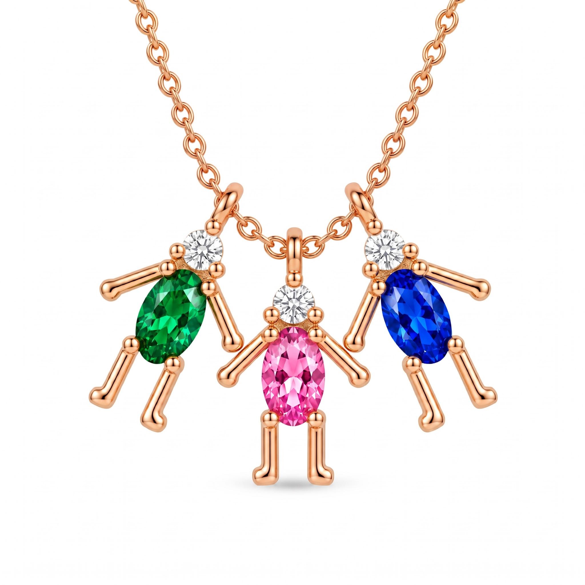 Personalized Birthstone 3-Little Figures Pendant Necklace for Family / Friends Personalized Birthstone 3-Little Figures Pendant Necklace for Family / Friends