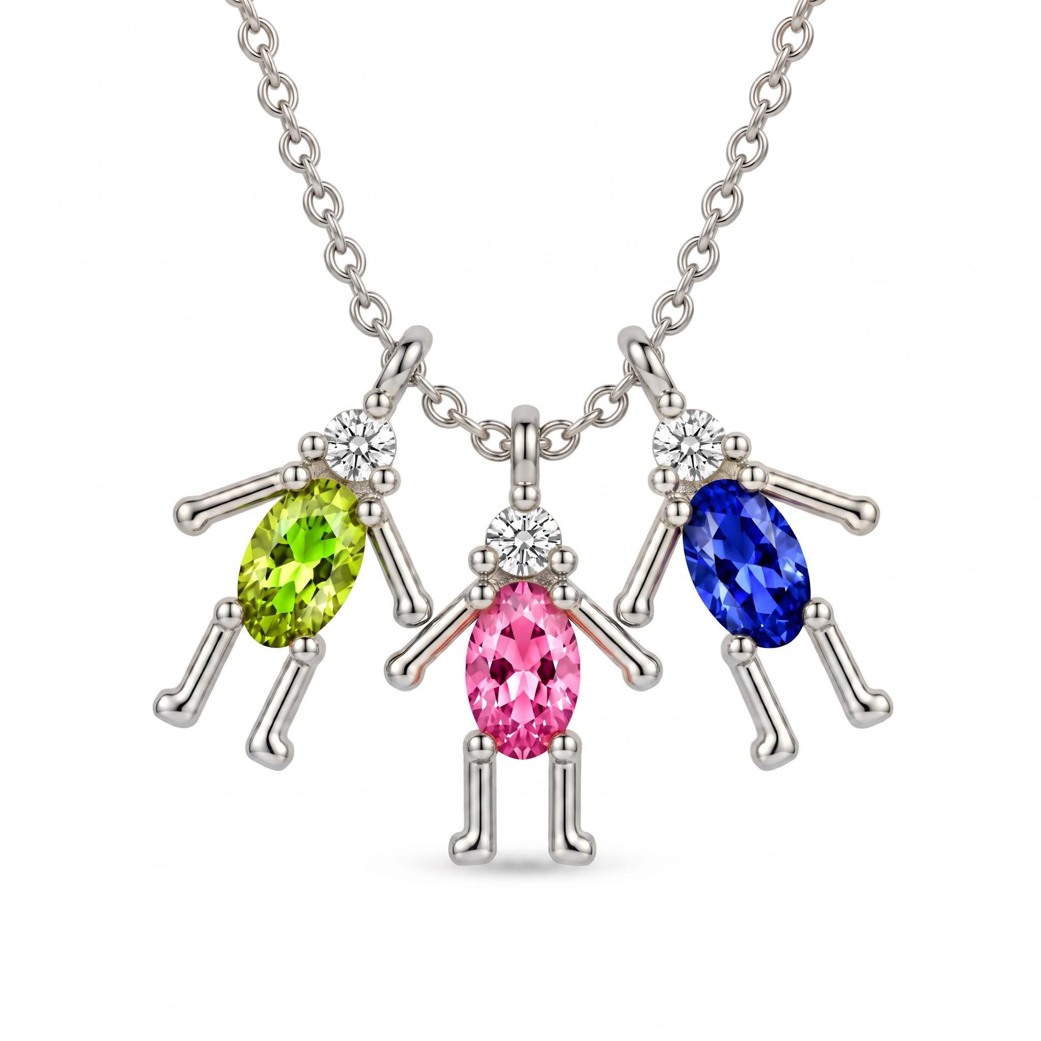 Personalized Birthstone 3-Little Figures Pendant Necklace for Family / Friends Personalized Birthstone 3-Little Figures Pendant Necklace for Family / Friends