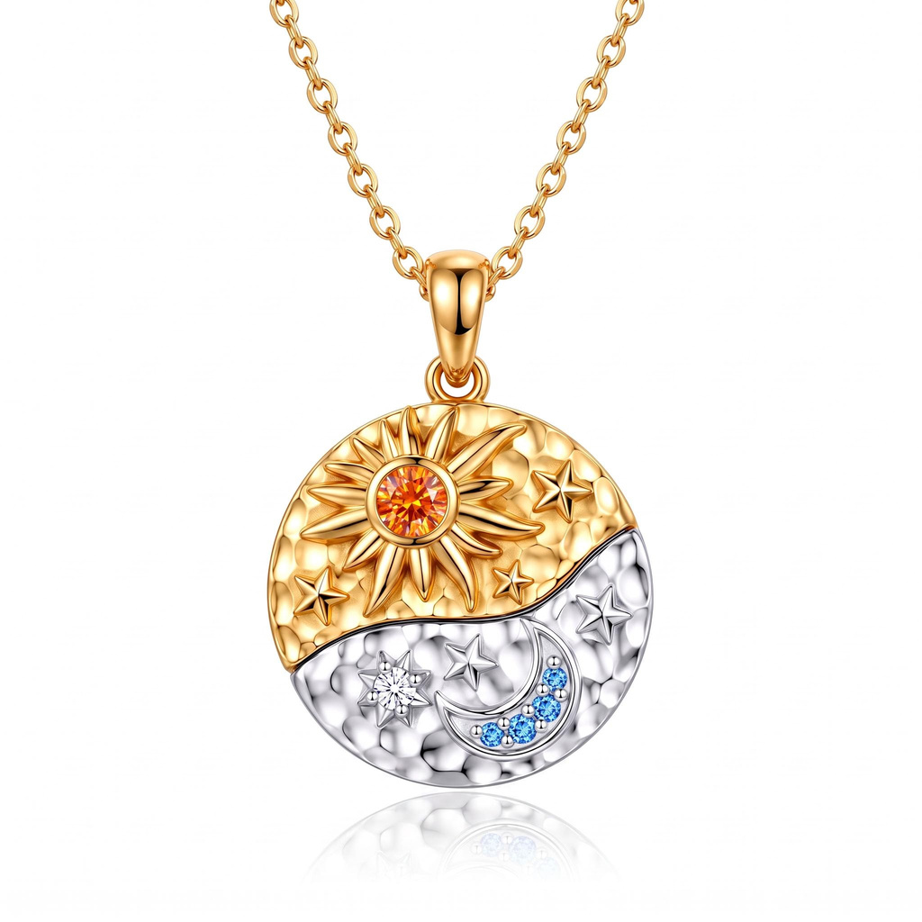 0.17 ct.tw. Sun Moon Orange Blue Celestial Pendant 0.17 ct.tw. Sun Moon Orange Blue Celestial Pendant