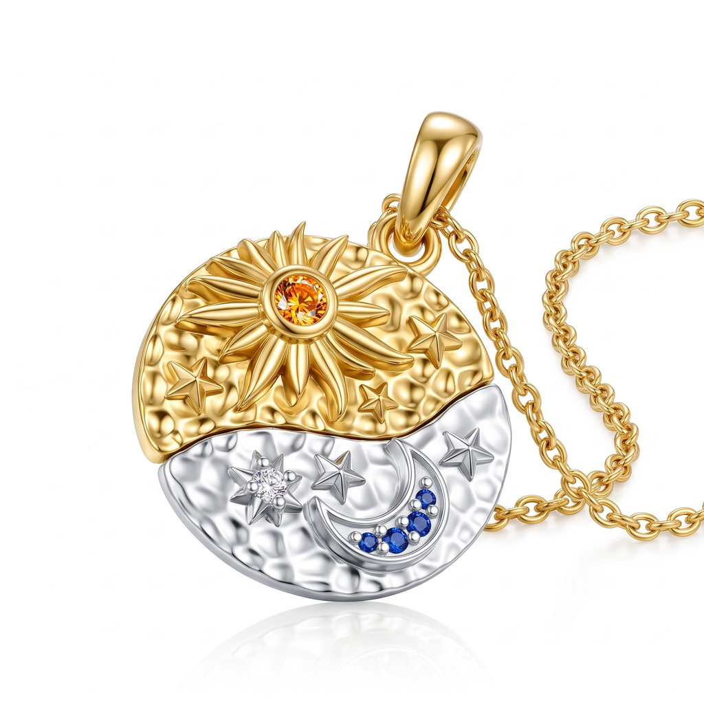 0.17 ct.tw. Sun Moon Orange Blue Celestial Pendant 0.17 ct.tw. Sun Moon Orange Blue Celestial Pendant