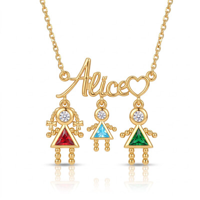 2 ct.tw. Customizable Name Braid Girl Bald Guy Birthstone Pendant Necklace
