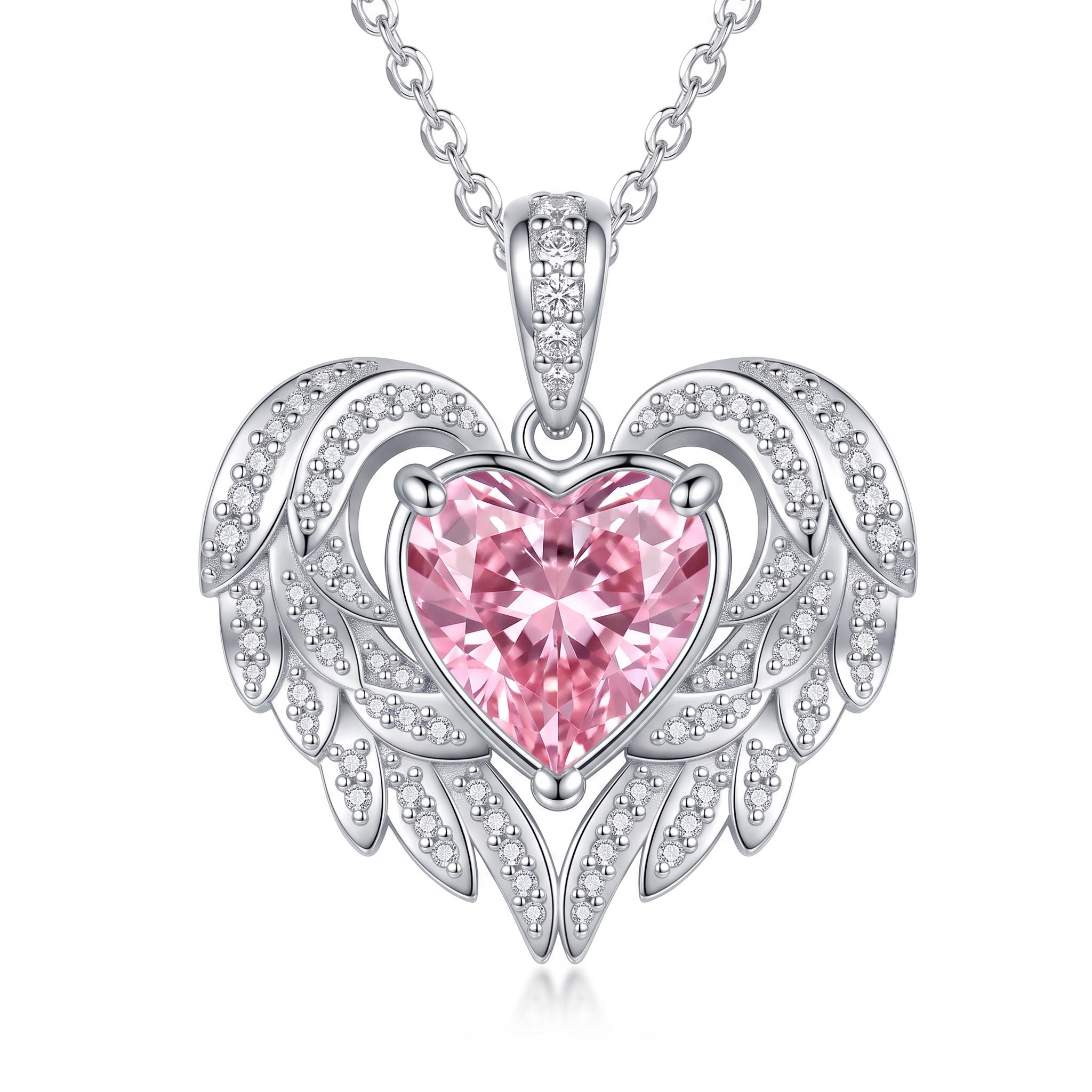 4.41 ct.tw. Angel Wing Embraced Pink Heart Cut Pendant 4.41 ct.tw. Angel Wing Embraced Pink Heart Cut Pendant