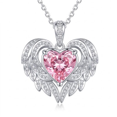 4.41 ct.tw. Angel Wing Embraced Pink Heart Cut Pendant