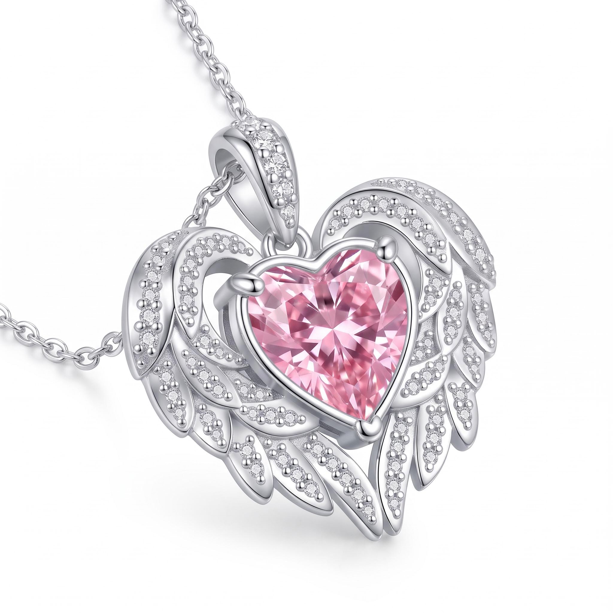 4.41 ct.tw. Angel Wing Embraced Pink Heart Cut Pendant 4.41 ct.tw. Angel Wing Embraced Pink Heart Cut Pendant