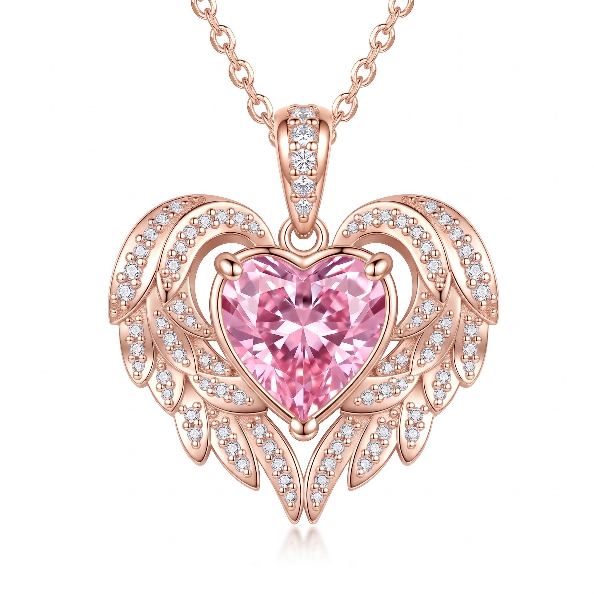 4.41 ct.tw. Angel Wing Embraced Pink Heart Cut Pendant 4.41 ct.tw. Angel Wing Embraced Pink Heart Cut Pendant