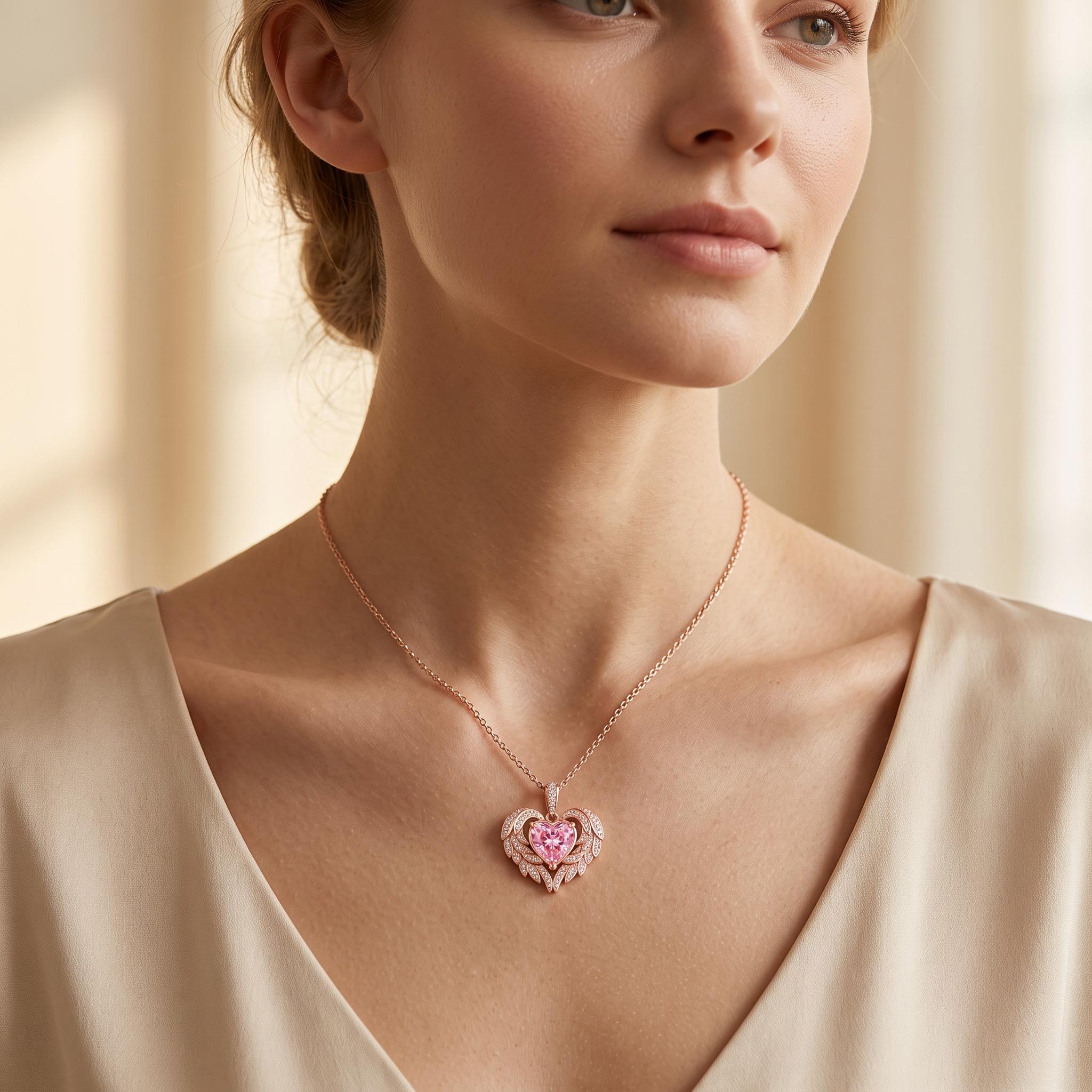 4.41 ct.tw. Angel Wing Embraced Pink Heart Cut Pendant 4.41 ct.tw. Angel Wing Embraced Pink Heart Cut Pendant