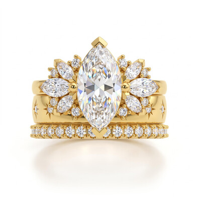 5.0 ct.tw. Marquise Cut 3-Piece Full Pave Stackable Bridal Ring Set