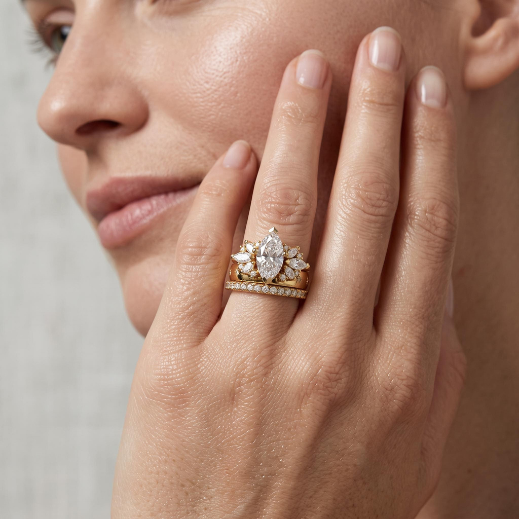 5.0 ct.tw. Marquise Cut 3-Piece Full Pave Stackable Bridal Ring Set 5.0 ct.tw. Marquise Cut 3-Piece Full Pave Stackable Bridal Ring Set